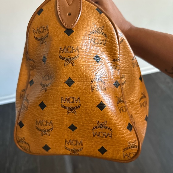 MCM Tan Leather Handbag with Multicolor Stripe - Picture 6 of 8